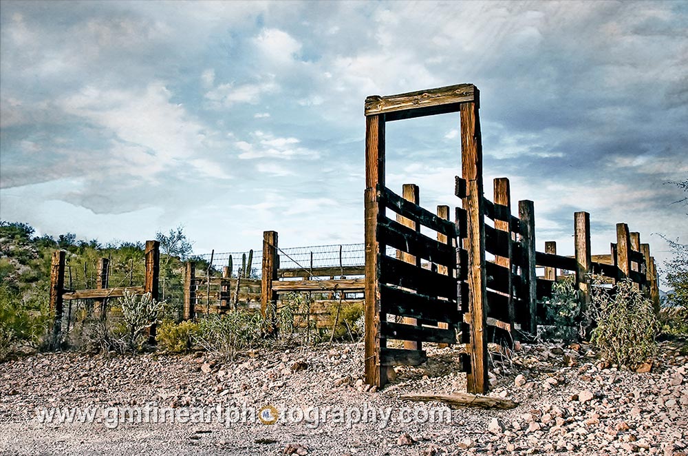 old horse corral and stones in the desert southwest